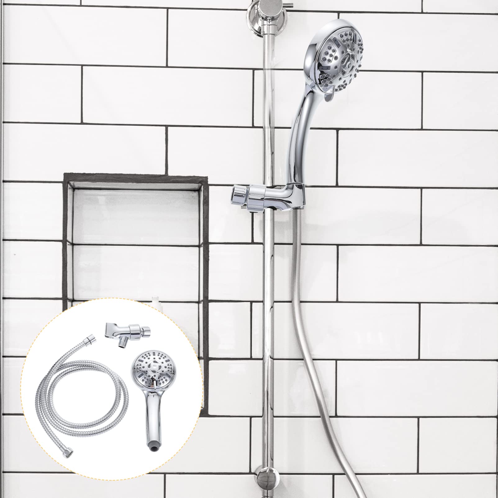 Cabezal de ducha portátil de mano con modos de presión de aumento, manguera de fácil instalación para agua dura, rociador de ducha de alta presión para el hogar o viajes