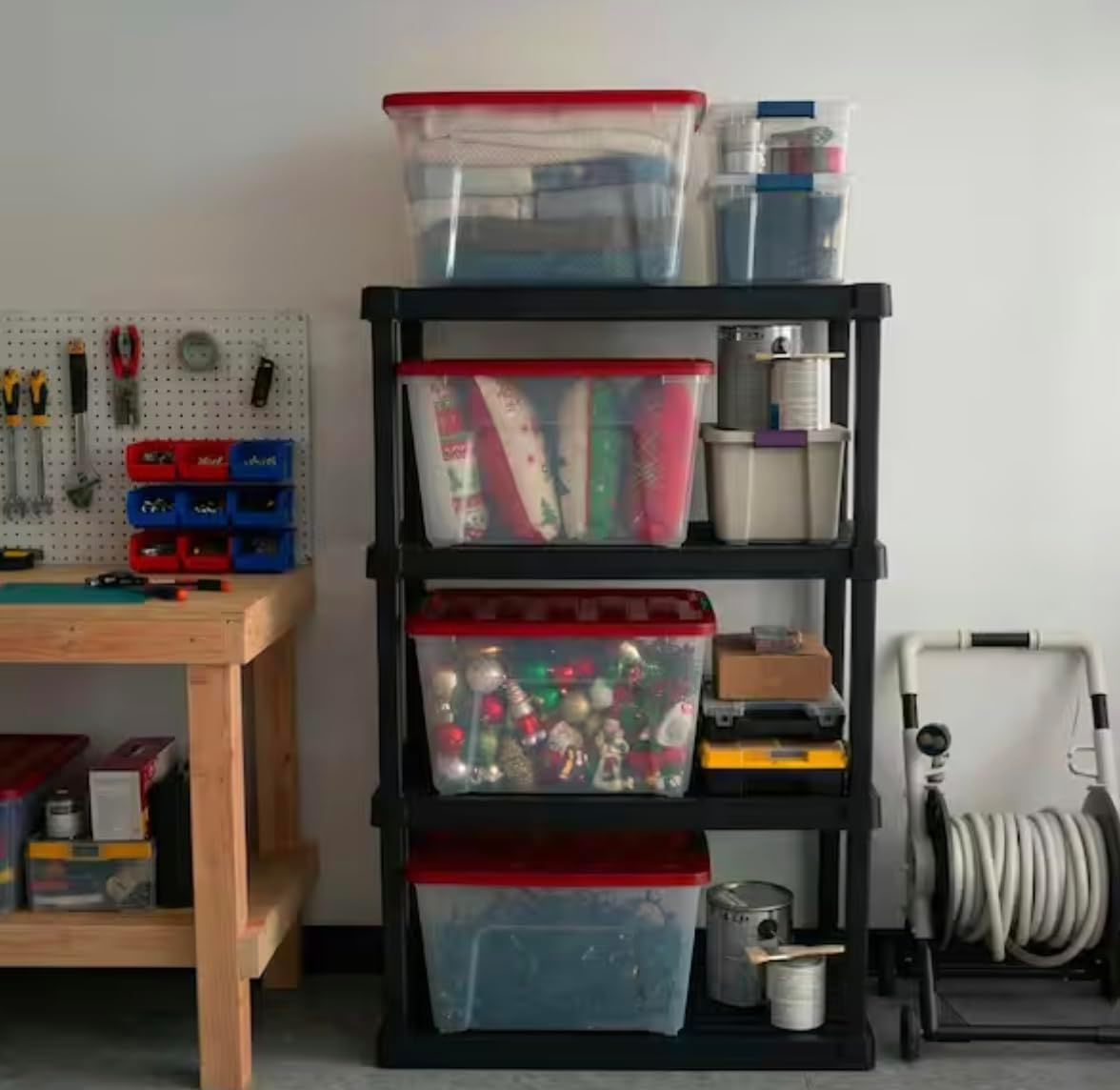 32 qt. Clear Storage Box with Red Lid (4-Pack) IB78284