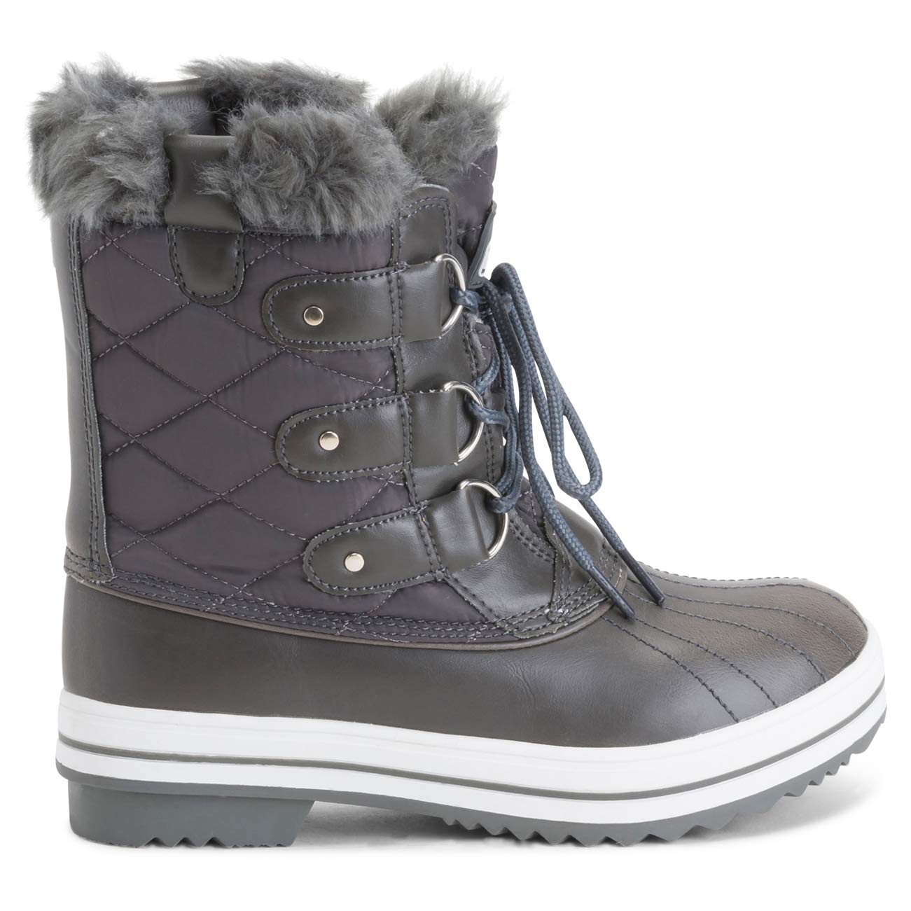 POLAR Womens Snow Boot Nylon Short Winter Snow Rain Warm Waterproof Boots, Grey, 8 UK