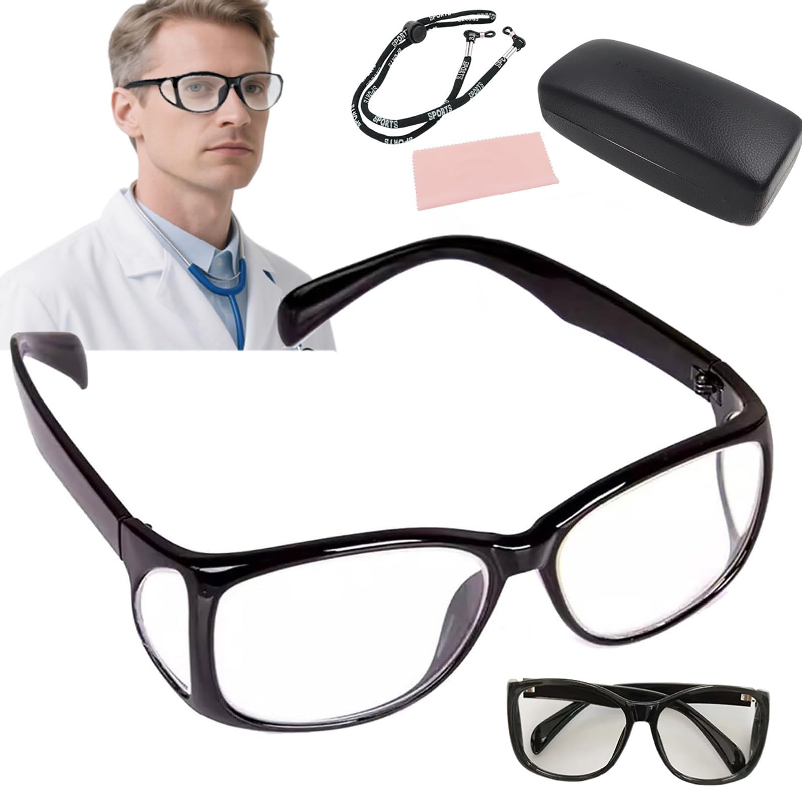 Okulary Ochronne Z OłOwiu ChroniąCe Przed Promieniowaniem (Z Ochroną Boczną), 0,5/0,75 mmpb Okulary Ochronne ChroniąCe Przed Promieniowaniem Rentgenowskim, Lekkie I Wygodne 0.75mmpb