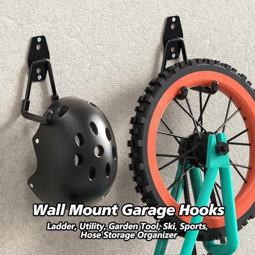 Image of 4 Pack Heavy Duty Garage Hooks,Solid Steel Wall Mount Hangers,with Anti-Slip Coating,for Hanging and Organising Ladder,Bike,Ropes,Broom,Garden,Yard and Power Tools(4.5x2.75 inch)