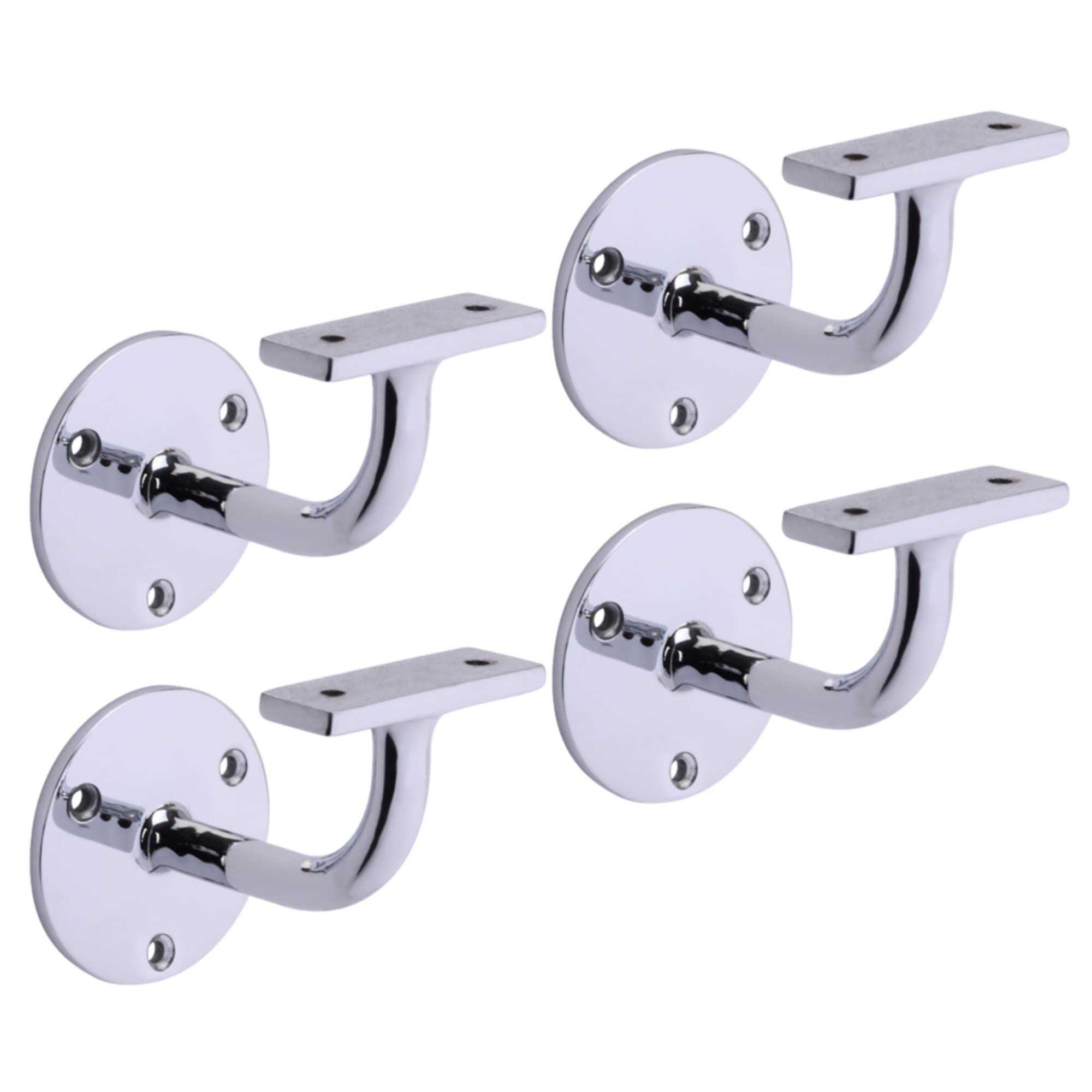 Hunta Polished Chrome Handlezone® 4 Pack Heavy Duty Handrail Bracket For Stair Bannister, Wood And Steel Handrail