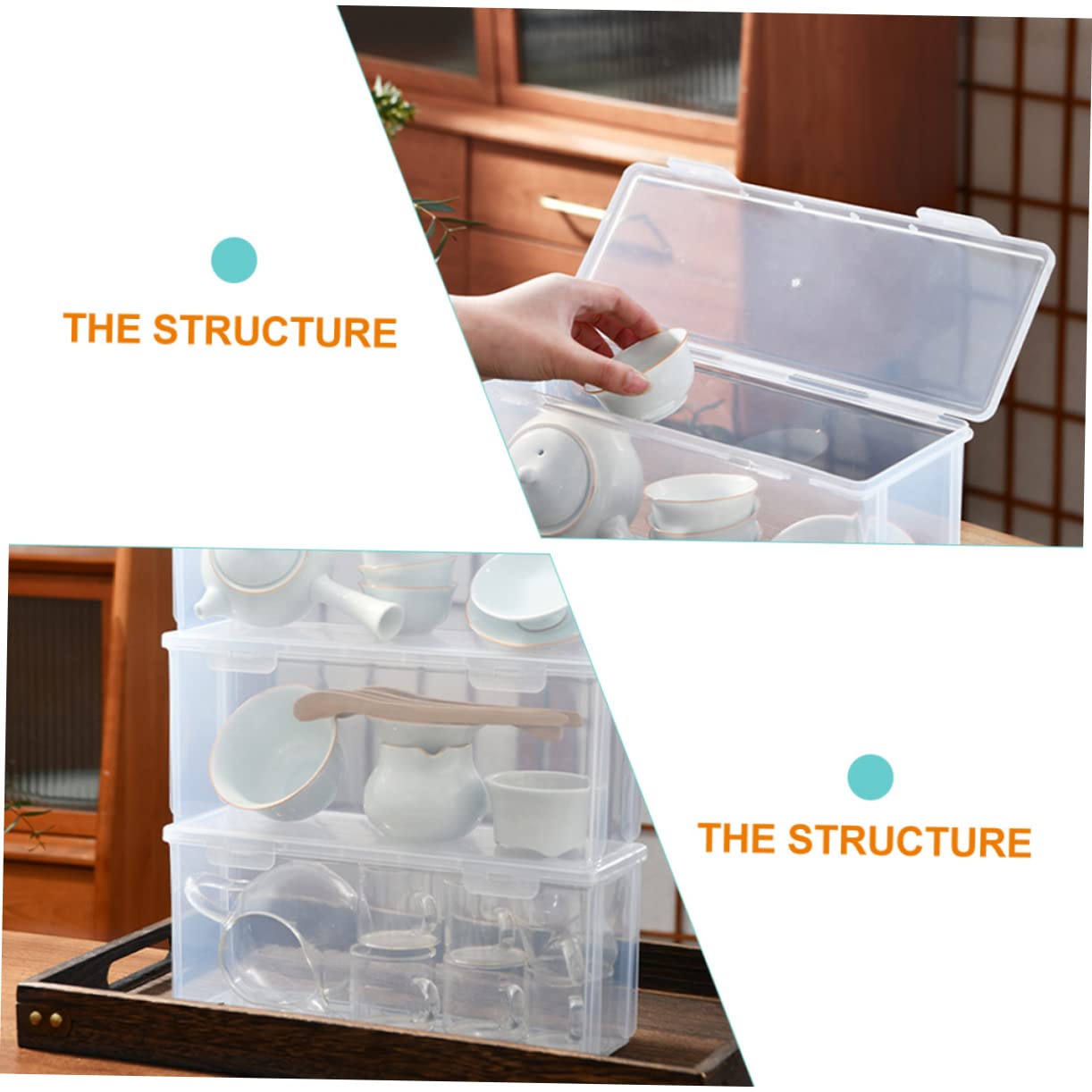 BRIGHTFUFU Transparent Teaware Storage Box with Cover Multi Functional Cup Organizer for Tea Accessories Deep Organizer for Kitchen Desktop Use Lightweight and Easy to Clean