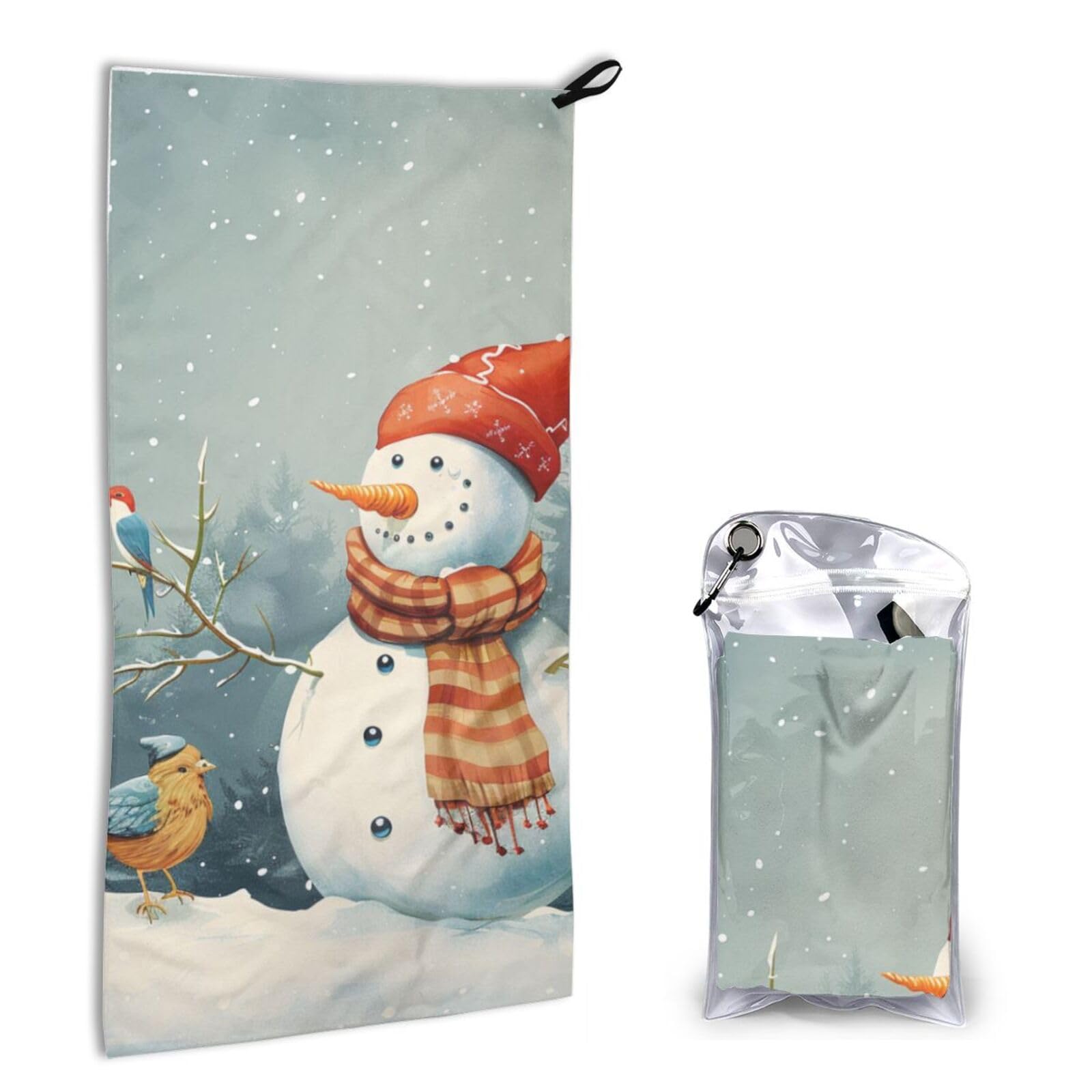 BWWHCCTI Quick Dry Hand Towel With Bag - Merry Christmas Bird Printed Super Absorbent Face Cloth Microfiber Travel Sports Towels 40x80cm