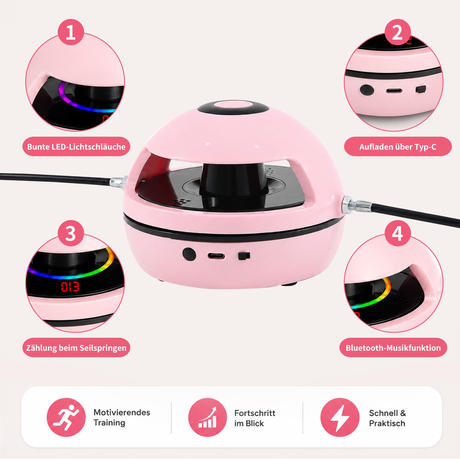 Elektronisches Springseil, Springseilmaschine mit Fernbedienung, Kinder Smartes Springseil, Mit Bluetooth & LED-Display, Trainingsgerät für Kinder und Erwachsene, 10 Stufen Geschw
