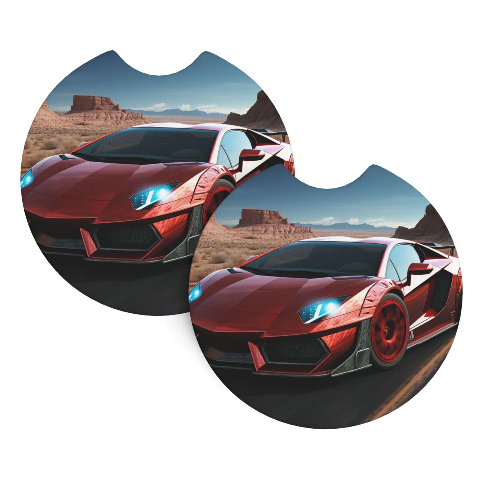 2 Pack Car Coaster for Cup Holders Red Race Car Car Cup Coaster 2.7" Neoprene Non-Slip Automotive Cup Mat Universal Auto Car Interior Accessories for Women Men Cup Pad
