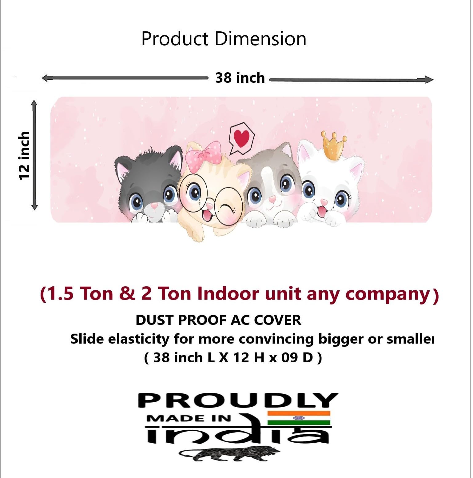 STUTI WORLD Air Conditioning Dust Cover Folding Designer Ac Cover for Indoor Split Ac 1 ton (91 x 31 x 21 cm ) and 1.5 ton (97 x 31 x 21.5 cm ) new creative Printed (pink cat, 1.5 ton) 1