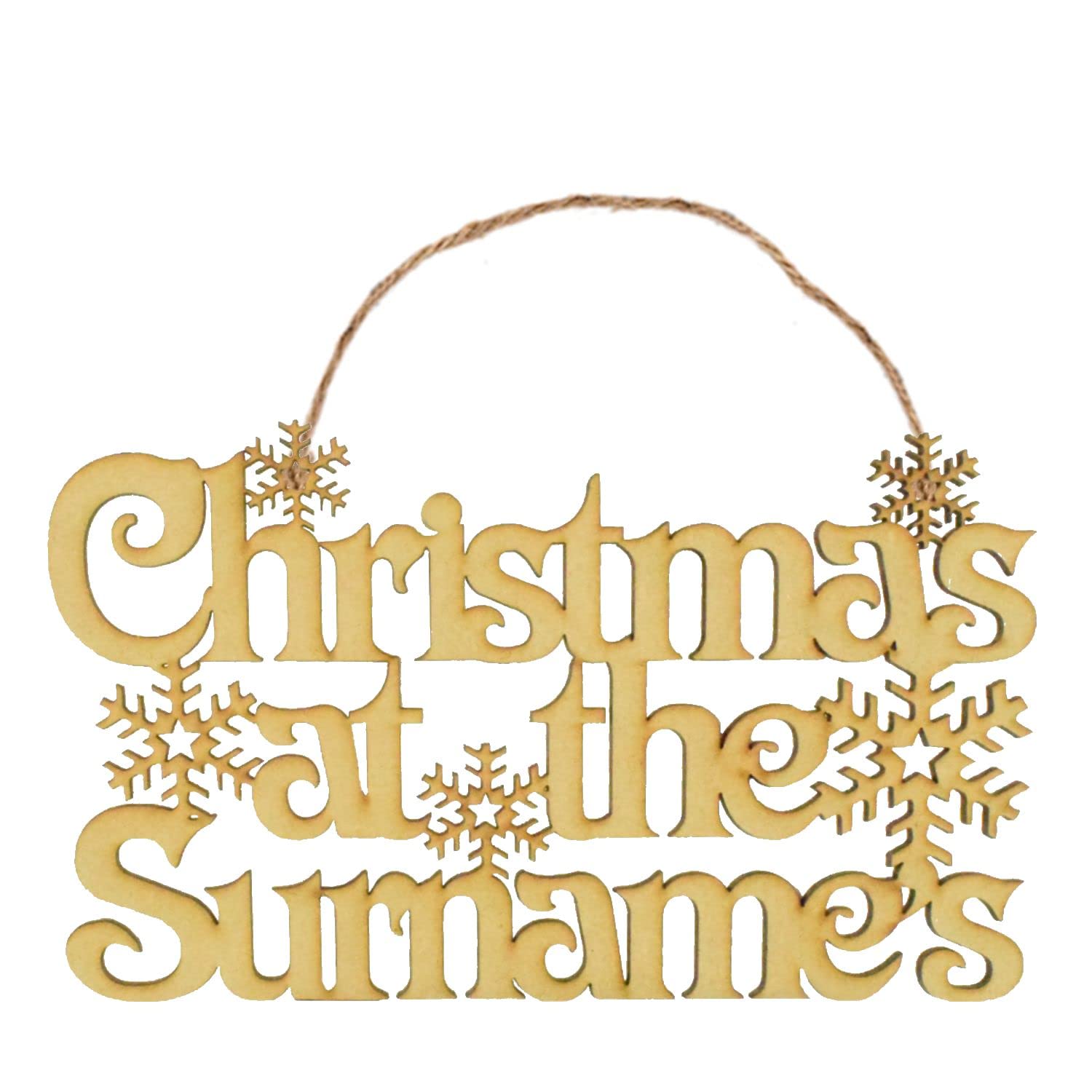 Personalised Christmas At The Surname Decoration with Your Family Name or Loved One's Name - Xmas Plaque for Lasting Memories and Holiday Elegant Xmas Family Sign (Wood Effect, Christmas At The)