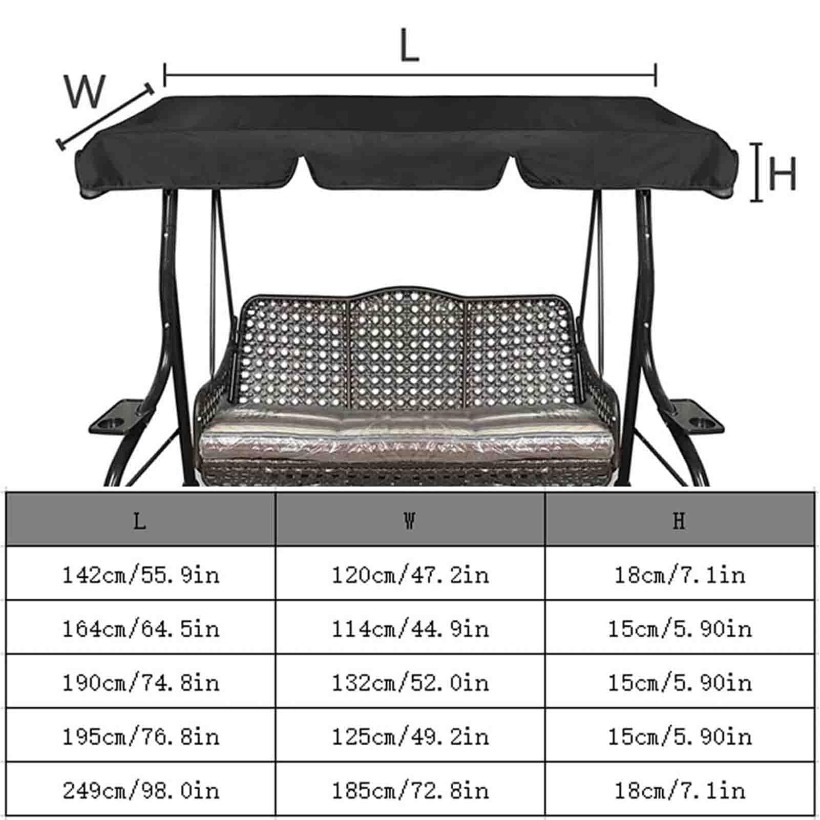 Silla de repuesto impermeable para columpio de 2 o 3 plazas, columpio de patio al aire libre, duradero, resistente a los rayos UV, fácil de instalar, 249 x 185 x 18 cm