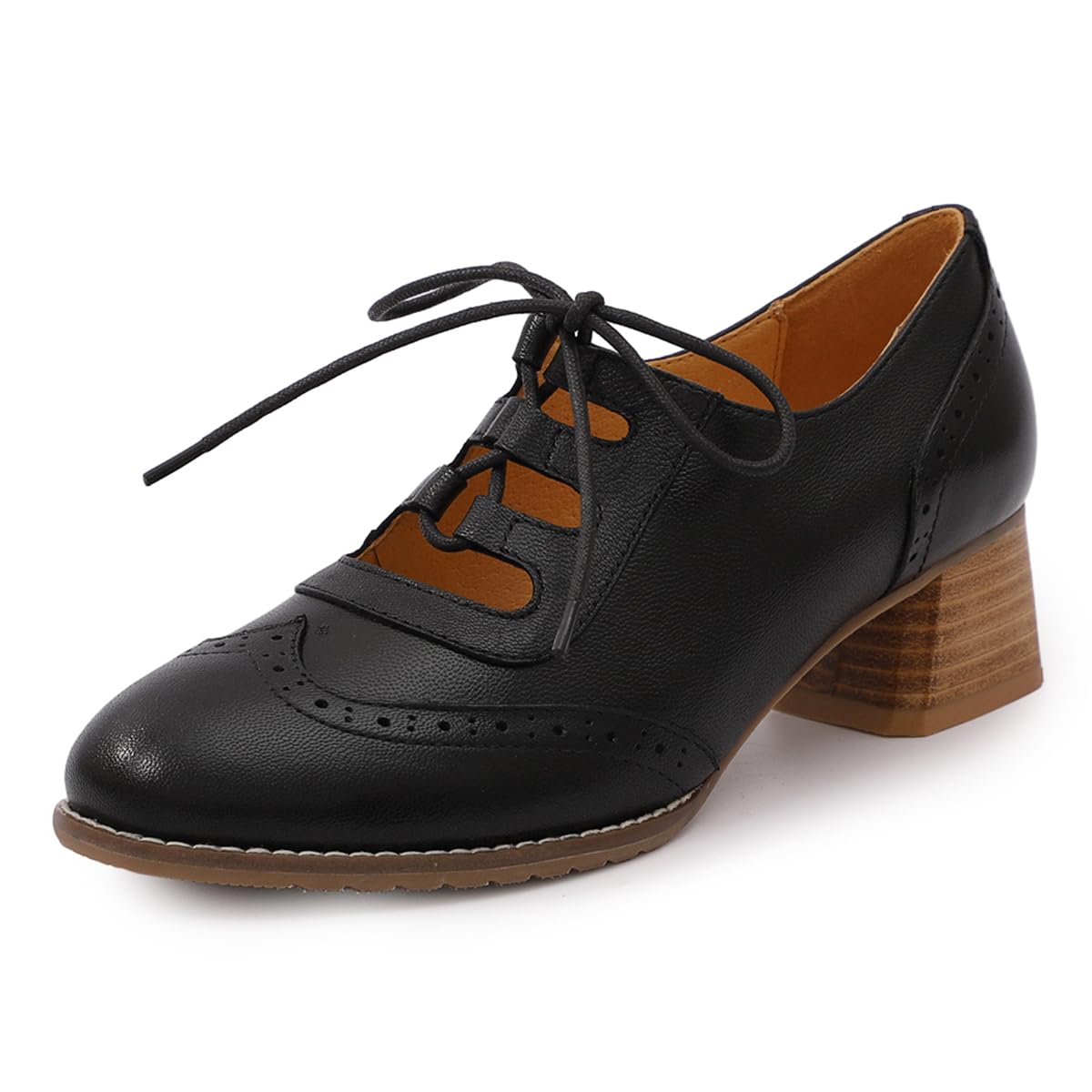 Mona flying Women's Wingtip Oxfords Chunky Heel