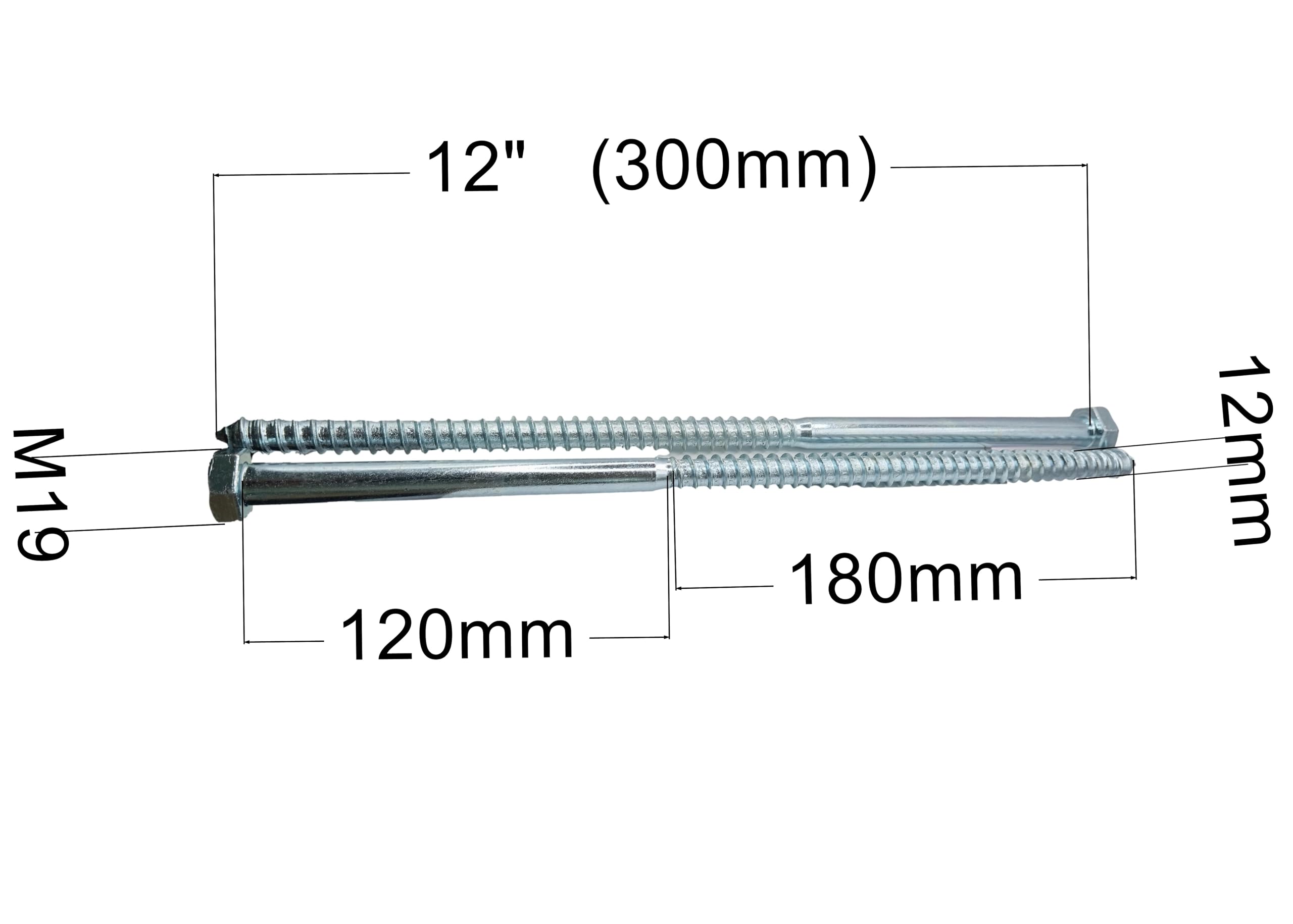 HAFD Heavy-Duty Sleeper Screws 12 x 300mm (12in) Zinc-Plated Hex Head Lag Bolts for Wood to Concrete Fixings for Coach Screw Outdoor Use in Decking Fencing - Image 2