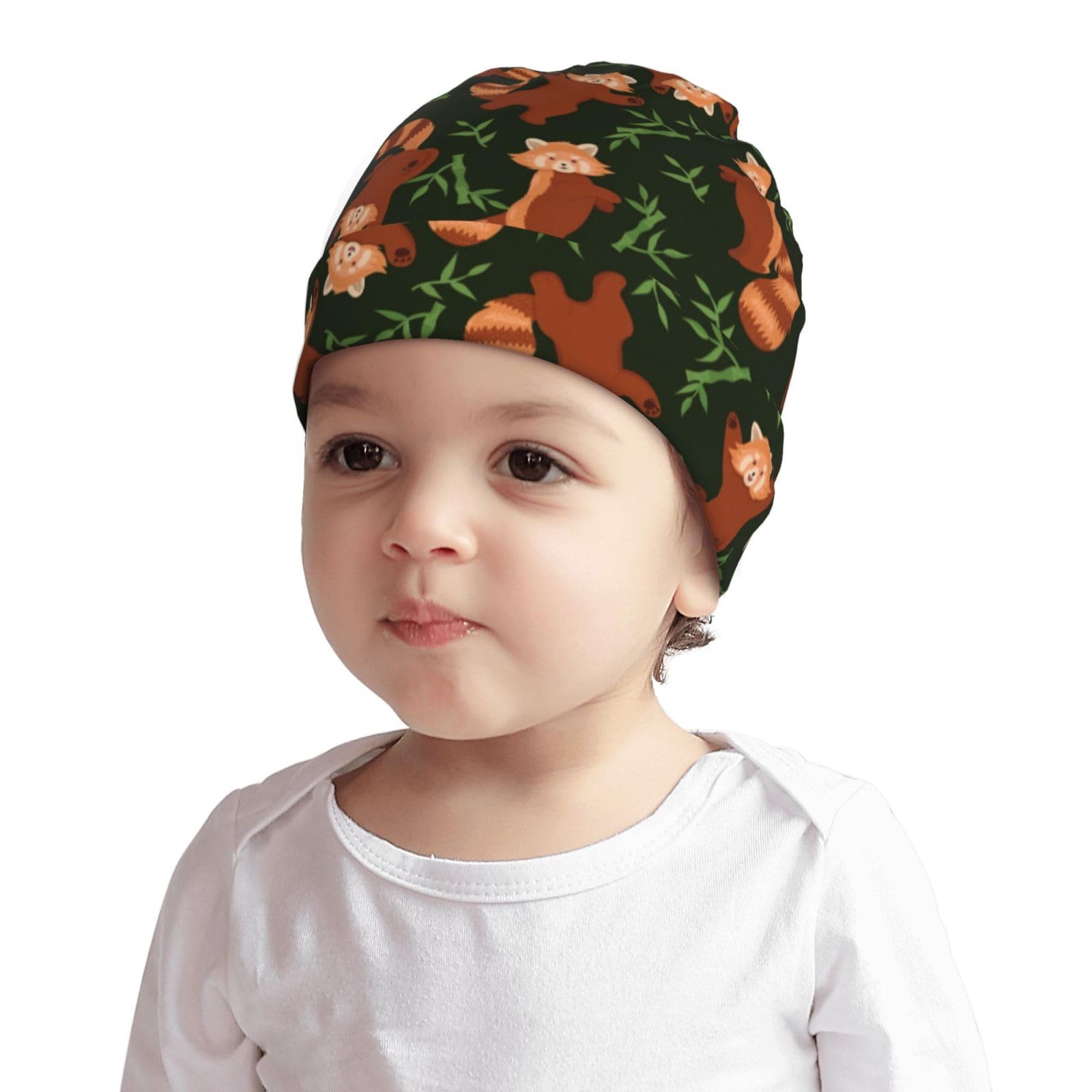 Red Panda and Bamboo Leaves Pattern Kids Beanie Hats Warm Knit Beanie Cap Skull Caps Gifts Decor for Boys Girls