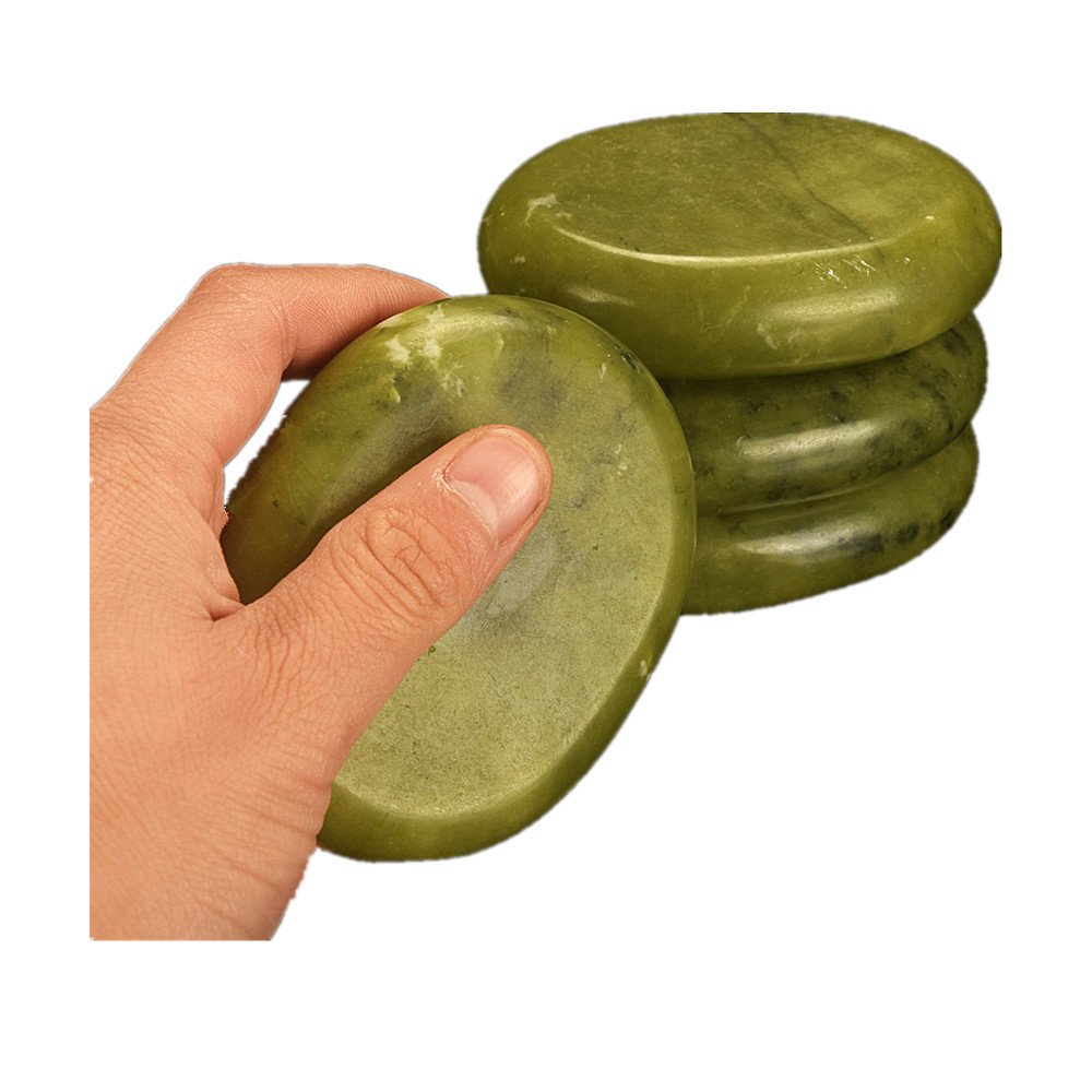 AITELEI 2pcs /lot Massage Hot Stones Set Natural Green Jade Stones Cold Rock for Spa, Massage Therapy 3.14 x 2.36 in(6x8cm)