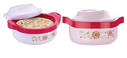 Heart Home Floral Design 2 Pieces Plastic Insulated Steel Casseroles,750 ML (Light Pink) - CTHH14652