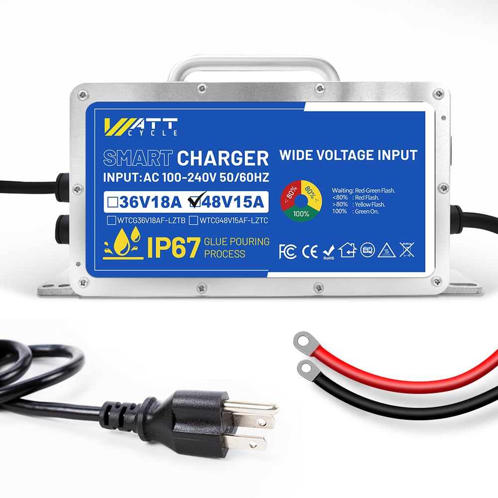 WattCycle Battery Charger, 48V 15A, LiFePO4, Aluminum Shell