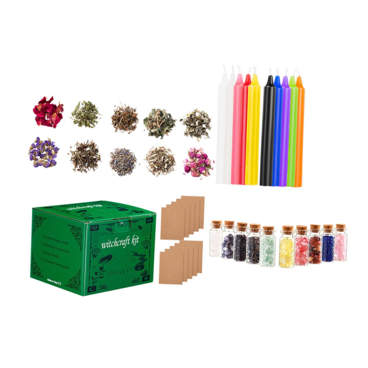 minkissy Candle Witch Kit Altar Supplies Witchcraft Crystals Handmade Materials for Meditation Ritual