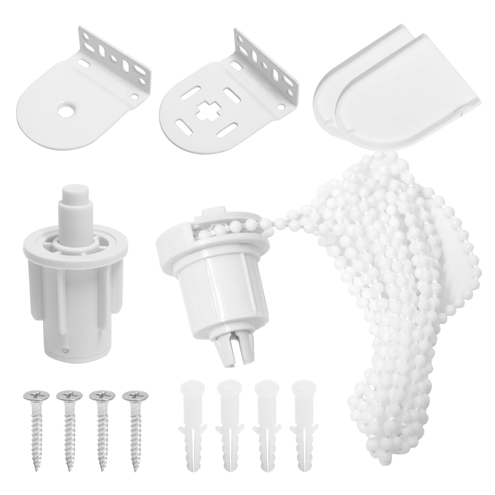 32mm Roller Blind Fittings Kit, Universal Roller Blind Fittings and Spares with Beaded Chain and Screws, Heavy Duty Metal Parts for Roller Blinds for Windows, Curtain Blind Repair Kit White