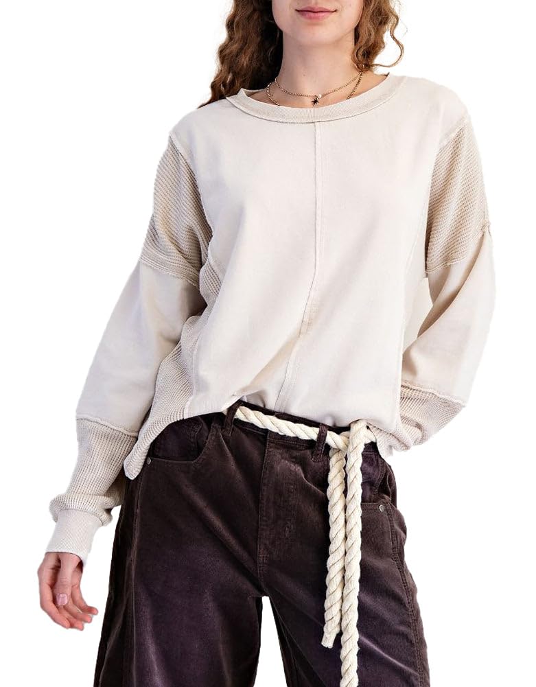 Easel Thermal Mix Washed Terry Pullover Ecru L