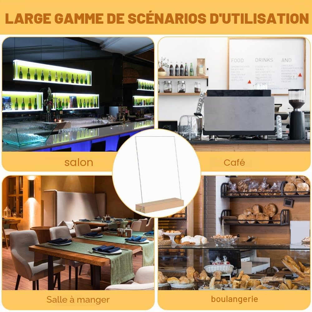 Lot de 3 Présentoirs de Table A5 en Acrylique Transparent avec Base en Bois-Porte-Affiche/Panneau Publicitaire pour Menus,Photos, Publicité (A5-6Pièces-A) | Présentoir double face pour étiquettes de prix et menu pour restaurants, cafés, bureaux