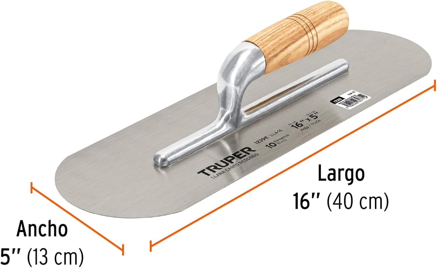 Flat, wooden handle, round edge, rivets 10, 16 '