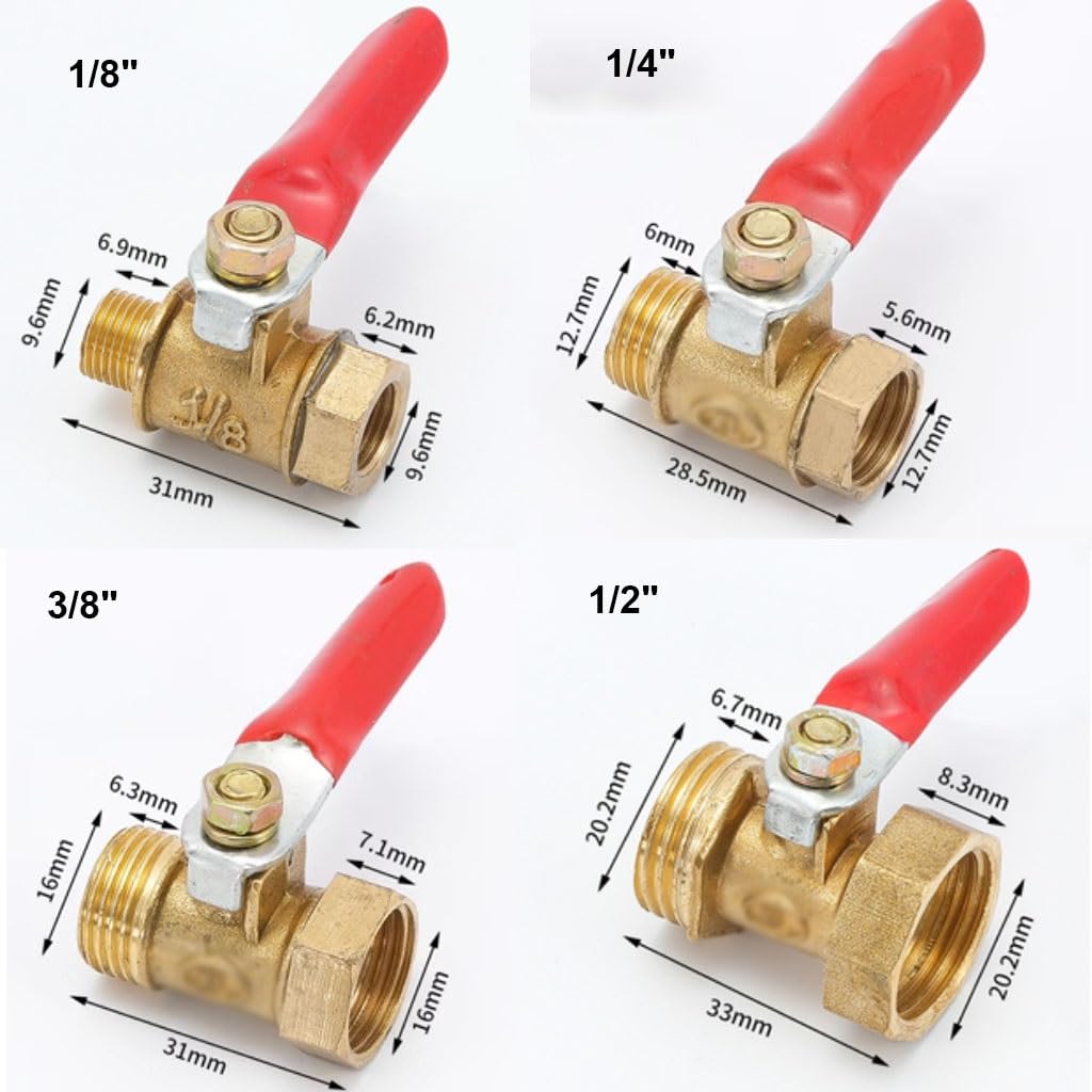 Raccordo filettato in ottone per tubo di collegamento Valvola a T a tre vie, valvola a sfera a vie, 1 valvola a sfera in ottone, 1/8" 1/4" 3/8" 1/2" Mini raccordo idraulico con valvola a sfera di inte