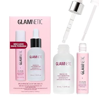 Glamnetic Brush On Nail Glue & Press On Nail Remover Duo | 2 Full Size Kit | Complete nail kit duo for fake nails. Salon strength hold, soak free odorless removal. Waterproof, up to 2 weeks wear