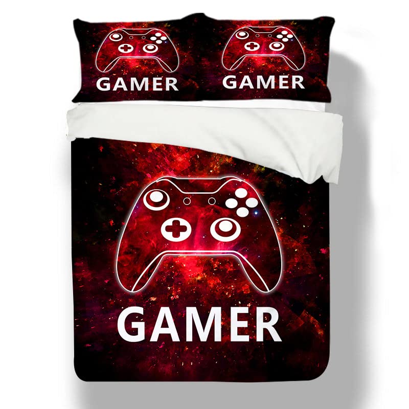 Tospass Bettwäsche Set 135x200cm Gamepad 3D Mädchen Jungen Jungs Kinder 2 Teilig Weich Rot Kinderbettwäsche Microfaser Bettbezug mit Reißverschluss 1 Kissenbezug 80x80cm - Image 4