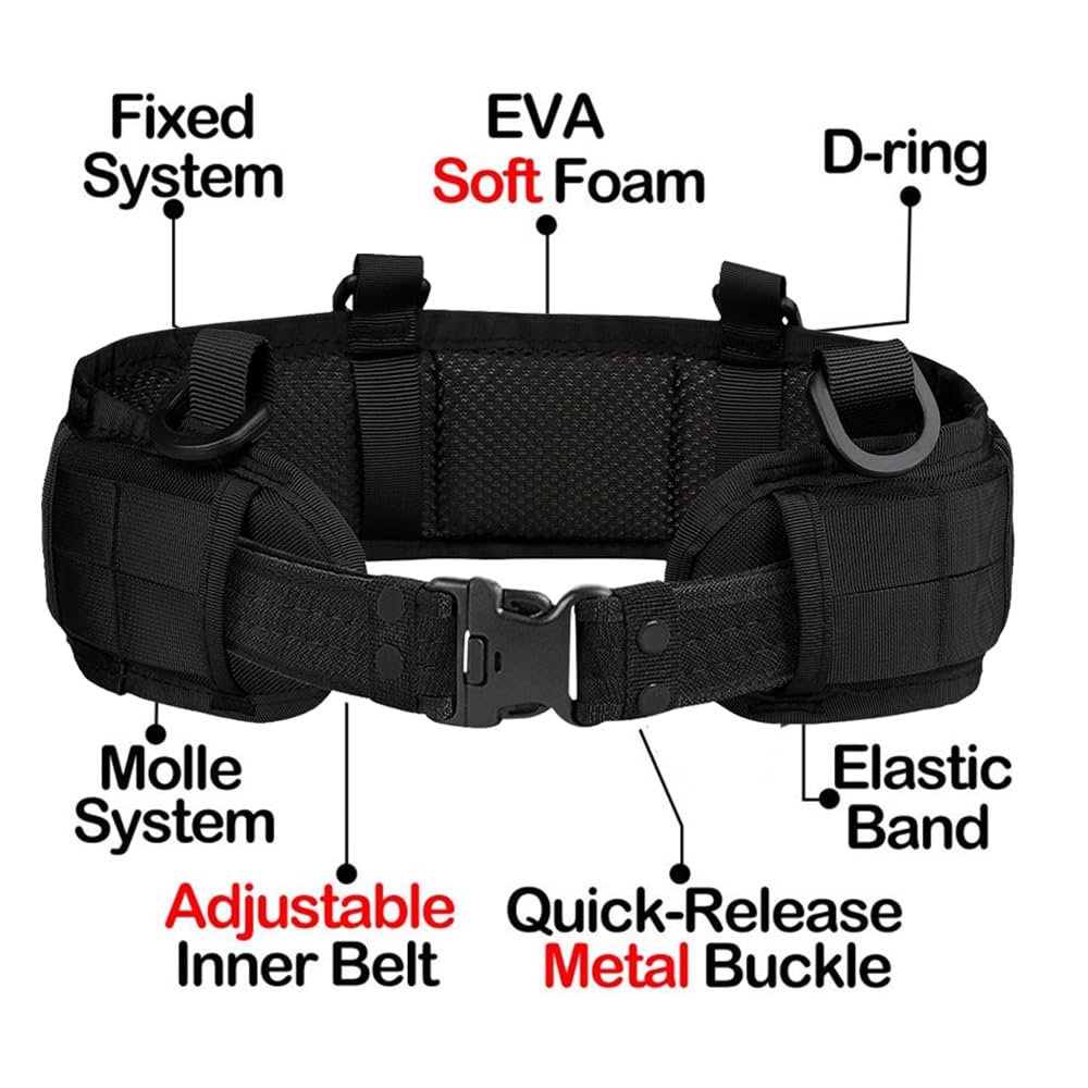 Juego de cinturón táctico de Batalla, cinturón Molle Delgado para Airsoft con Hebilla de Metal para Disparar Caza, Cinturones de Juego y Bolsas, Cinturones de Defensa de Vida Seguros, Bolsa