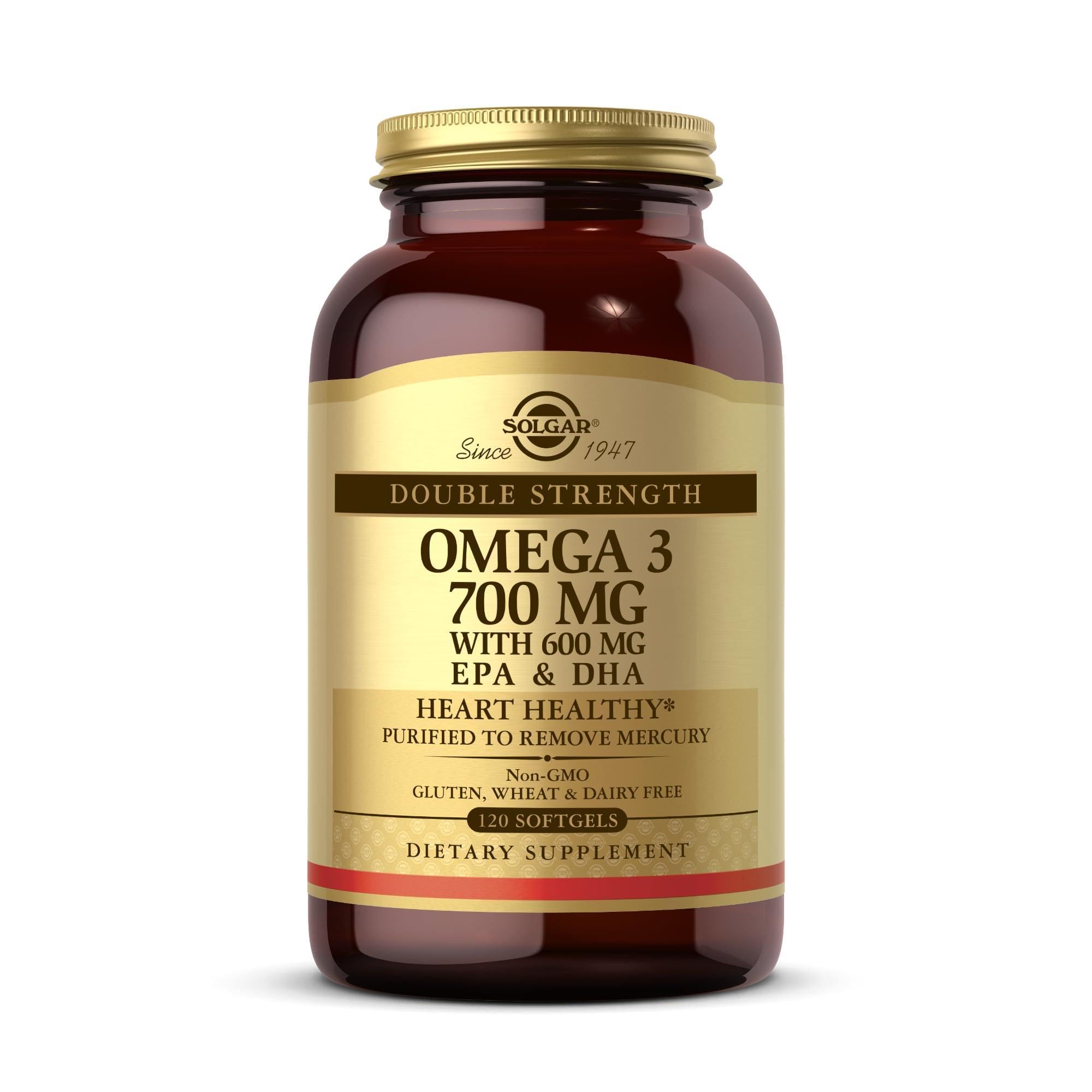 Omega-3 Double Strength Softgels - Pack of 120 - Optimum Pure and Potent Form of EPA/DHA - for Heart, Brain and Eye Health - Gluten Free