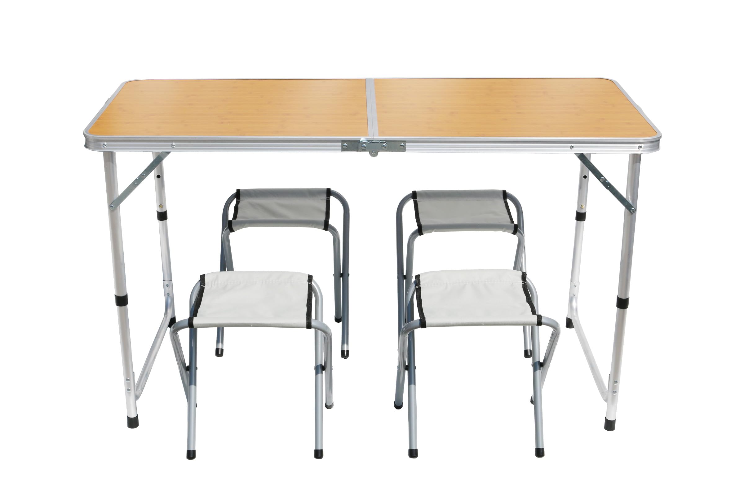 BDW Set di sedili da campeggio - tavolo pieghevole e 4 sedie - mobili da giardino, pieghevoli, tavolo 120x60 regolabile in altezza - set di mobili da giardino, leggero, in alluminio - Legno bianco