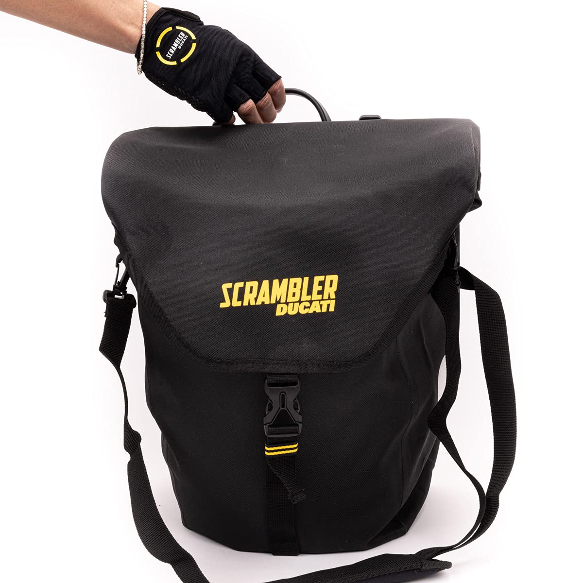Sacca Laterale Ducati Scrambler per Bicicletta, Tessuto Ecologico, Impermeabile, Sistema Aggancio/Sgancio Rapido