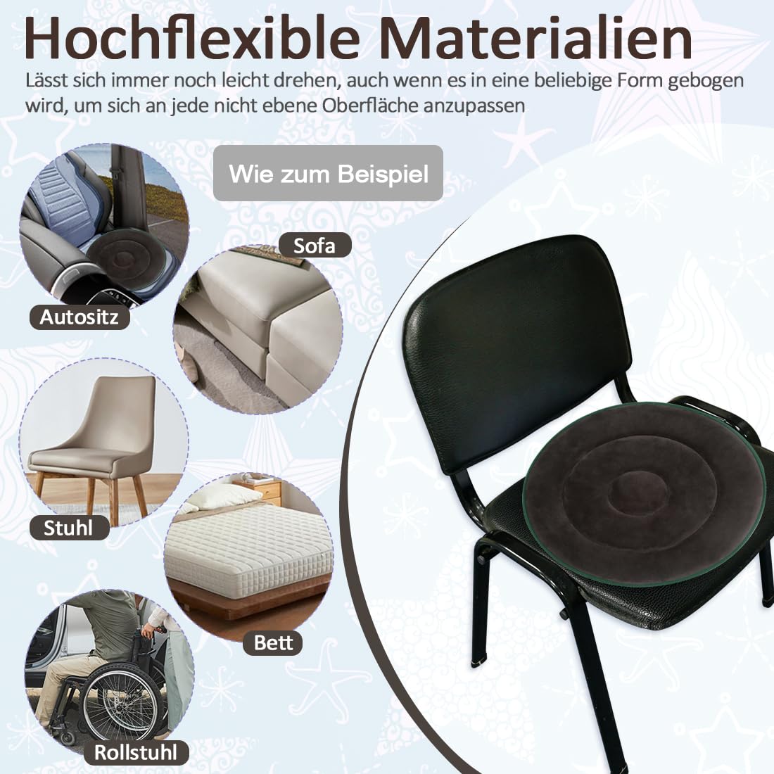 Drehsitz Kissen 360 Grad drehendes Sitzkissen Pivot Disc Pad für ältere, Schwangere Frau, drehbarer Autositz. Einfaches Drehen vom Bett zum Rollstuhl oder Stuhl (Grau Packung 1-Zähler(50cm))