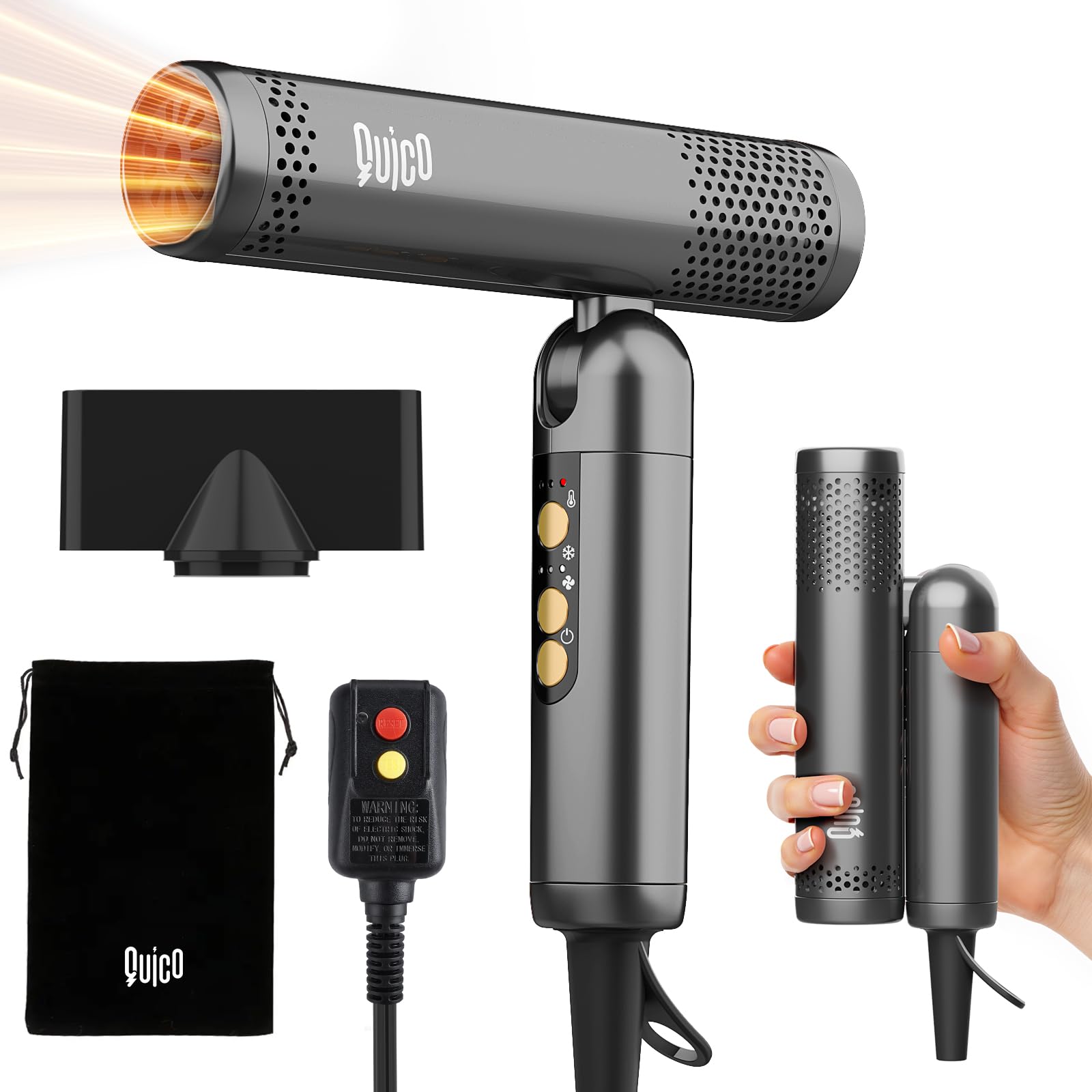 Secador de pelo de doble voltaje global de 120-240 V para mujeres, 5 veces más rápido, 120000 rpm, 500 millones de iones negativos, mini secador de pelo de alta velocidad, frío/3 ajustes de