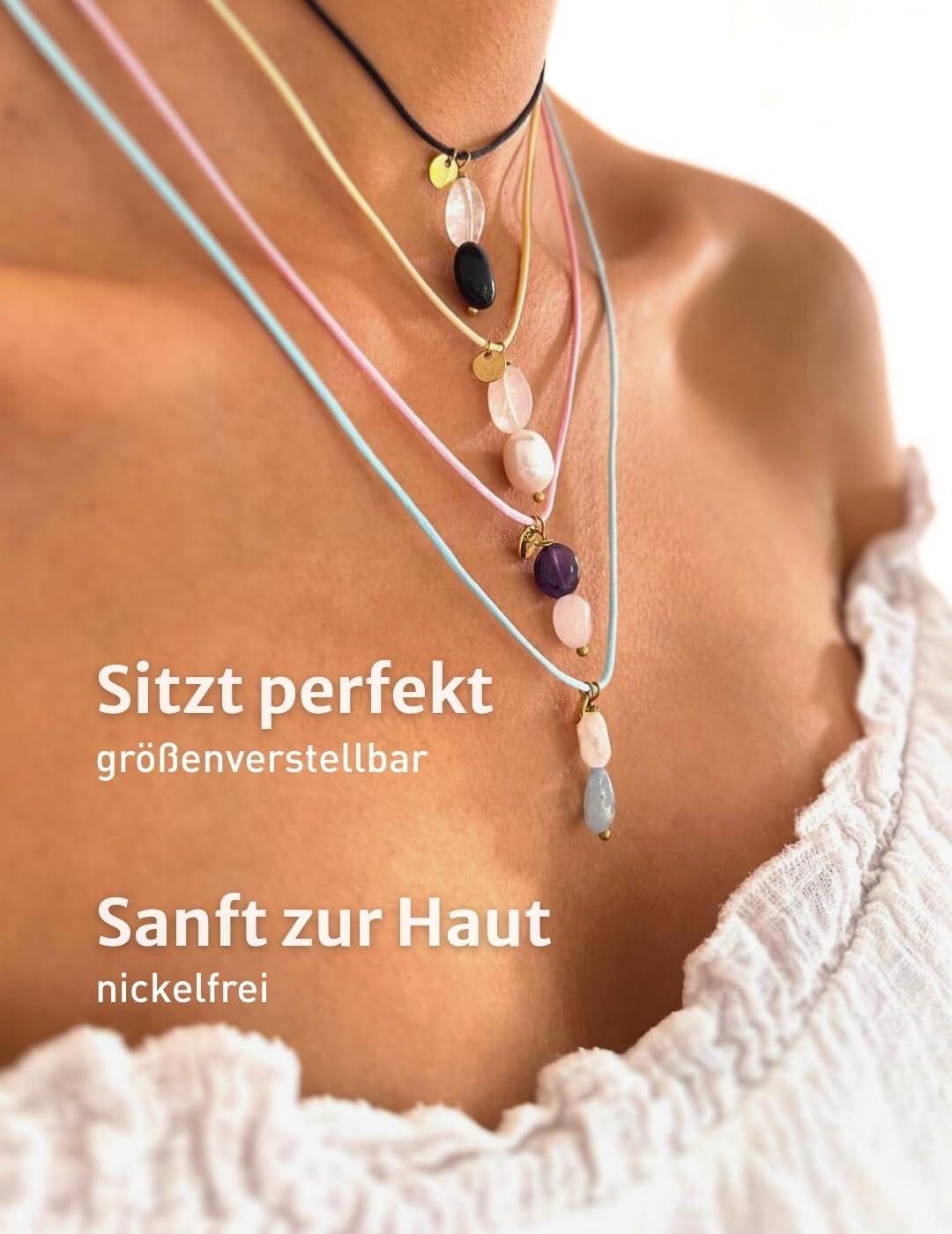 happymaker – Collana con Tormalina nera e Cristallo di rocca, pietre naturali, cordino nero con perline placcate oro 18 k, regolabile, fatto a mano in Germania