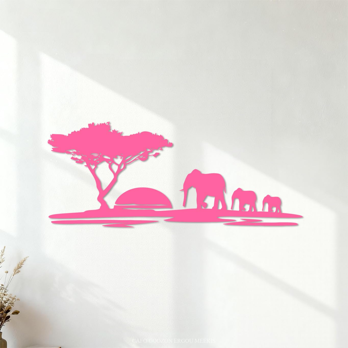 Vinyl Wall Stickers Elephant African Animals Landscape Tree 40.8x98.6cm Glass Stickers Pink — image 1