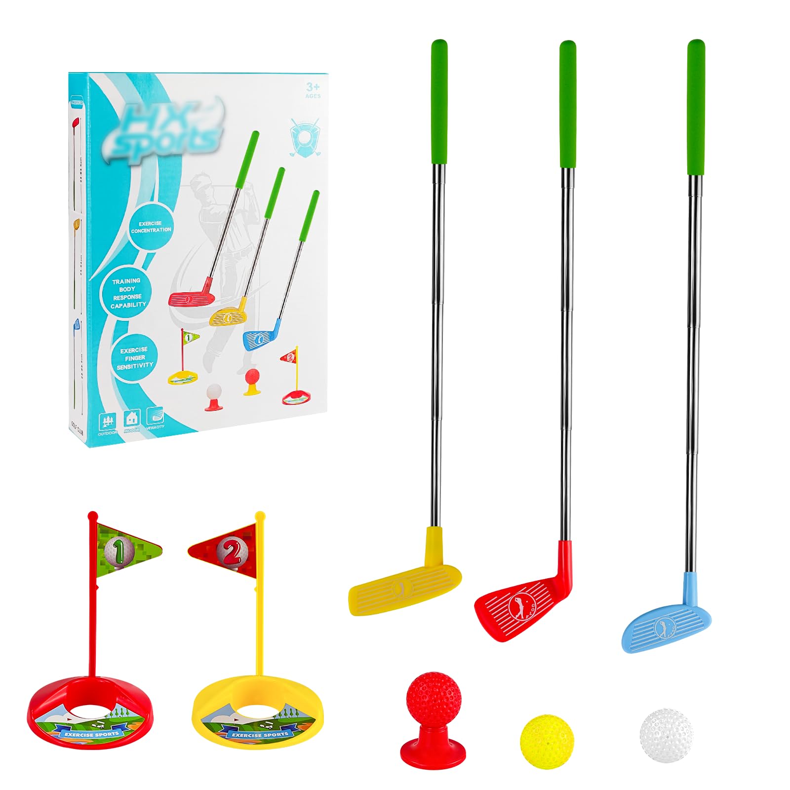 Kids Golf Clubs Set - Golf Toddler Games Set, Indoor Toddler Golf Set Gifts for Boys Girls Ages 3+, Stainless Steel Golf Clubs Outdoor Toys for Toddlers Age 3-5