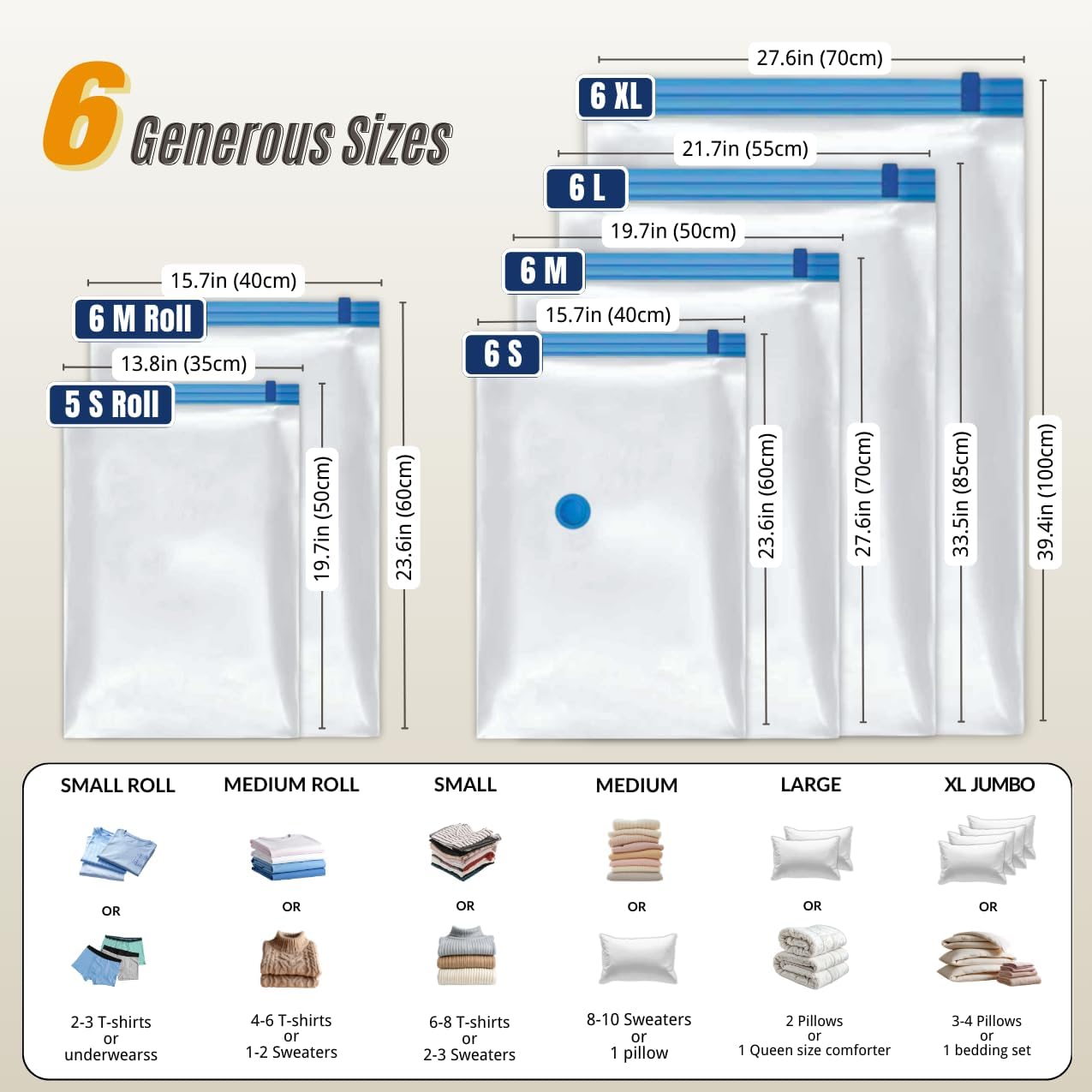 35 Pack Vacuum Storage Bags with Pump, Compression Space Saver for Comforters, Bedding, Blanket Storage, Vacuum Seal Bags for Clothing, Luggage and Closet Organizer, Safe Poly Material - Image 5