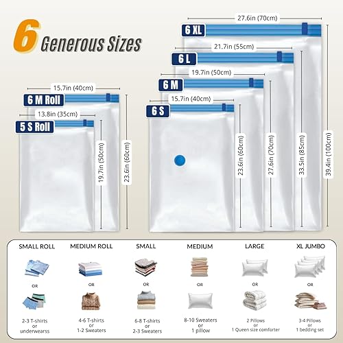 Miniatura 4 de Paquete de 35 bolsas de almacenamiento al vacío con bomba, ahorro de espacio de compresión para edredones, ropa de cama, almacenamiento de mantas,