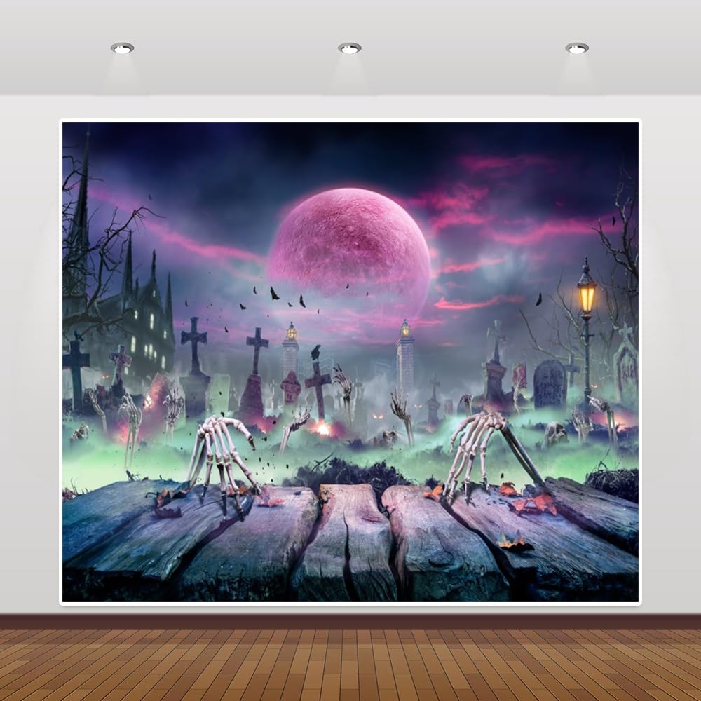 Halloween-Hintergrund 3x2,5 M – Gruselige Friedhofs-Deko Mit Skelett & Geist, Für Foto-Booth & Party