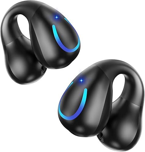 Auriculares ultra abiertos Bluetooth 5.3 inalámbricos con clip con pantalla digital, estuche de carga de 60 horas de reproducción, auriculares