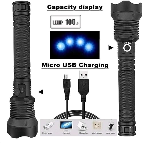 Miniatura 2 de Linternas tácticas recargables de 9000 lúmenes altos, linterna LED súper brillante, 3 modos de linterna con zoom con carga USB, linterna impermeable