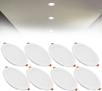 12W LED Recessed Ceiling Spotlights, 6000K Cold White Ultra Slim Panel Light, Cut Φ110-130mm, AC110-240V Round Downlights for Living Room Office, 8 Pack