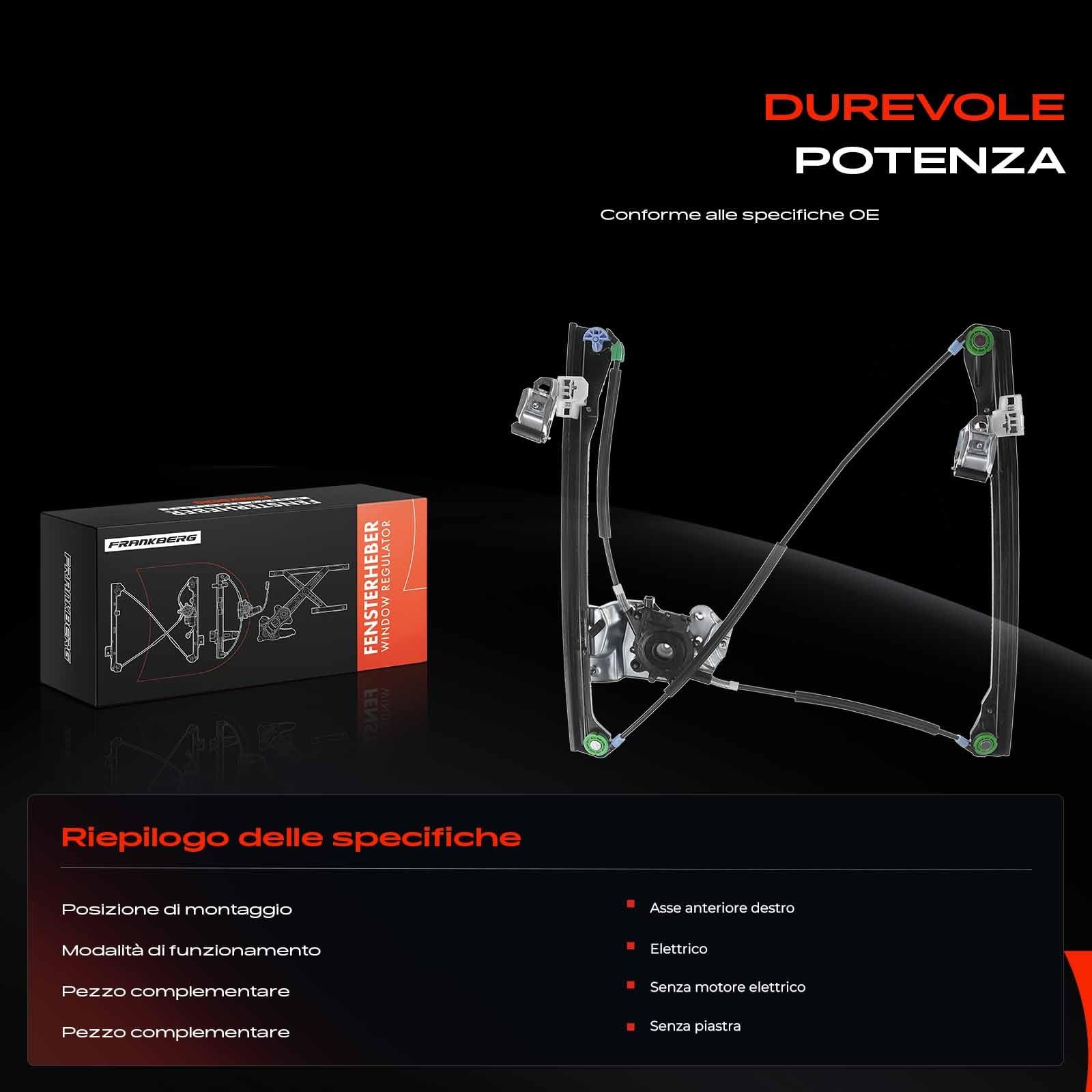 Frankberg Alzacristallo elettrico senza motore 4/5 porte anteriore destro | 6N4837462, elettrico, senza motore, 4/5 porte, davanti, Giusto, 6N4837462; Compatibile con: Polo 6N2, Polo 6N1