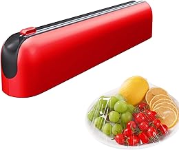 Aluminium Foil and Film Dispenser – Magnetic Mounting Without Drilling, Transparent Film Cutter – Precise Cut and Save Space, Kitchen Organizer for Rolls up to 31 cm, Red