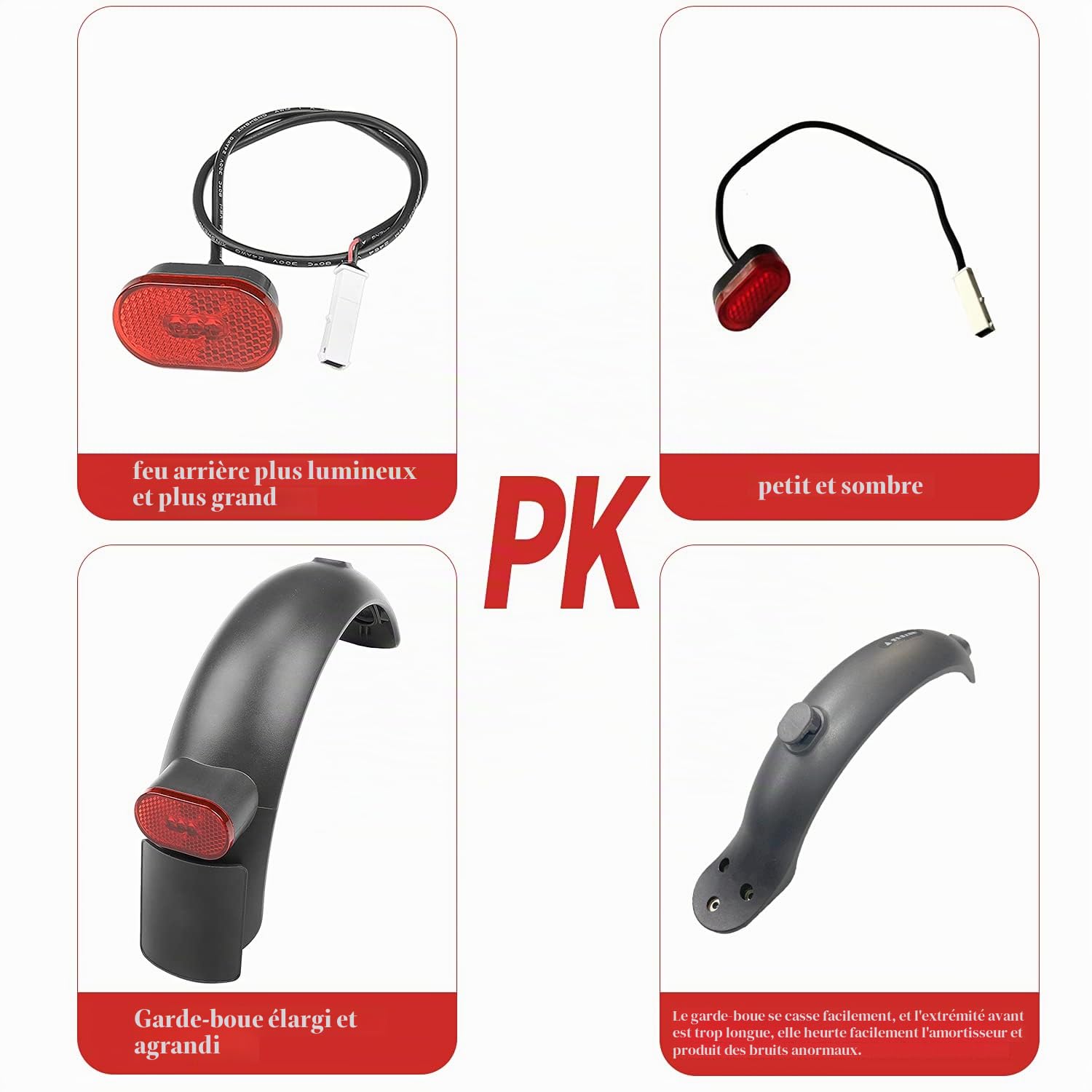通用 Fututech Kit Suspension Arrière Scooter Electrique pour Xiaomi M365 1S Essential Lite Amortisseur Garde-Boue Feu Arrière Accessoires Trottinettes Modification (Noir pour M365 1S EL)
