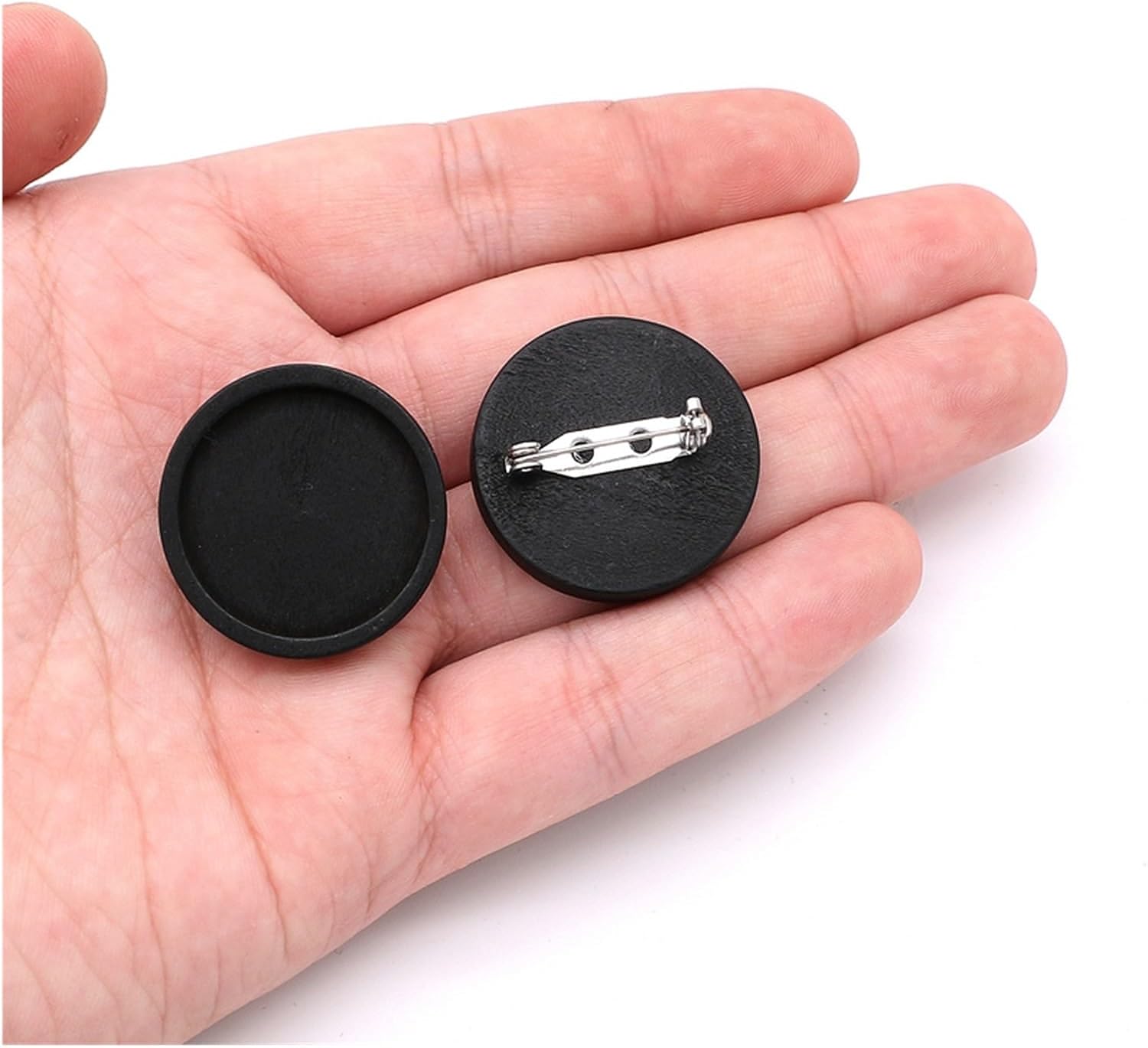 Brooch pins Trays Crafts Accessories,10pcs Blank Wood Cabochon Brooch Base Fit 25mm Round Bezel Tray Brooches Stainless Steel Pin Backs for DIY Jewelry Making(Size:20mm), Noir