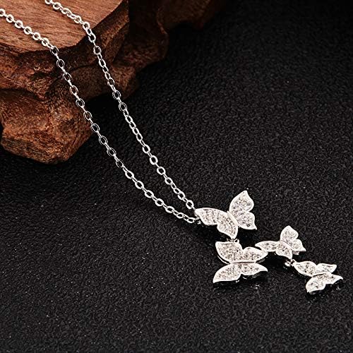 Miniatura 3 de Collar de plata para mujer S925 Zircon Collar mariposa trébol hoja colgante, Zirconia cúbica, Circonia cúbica