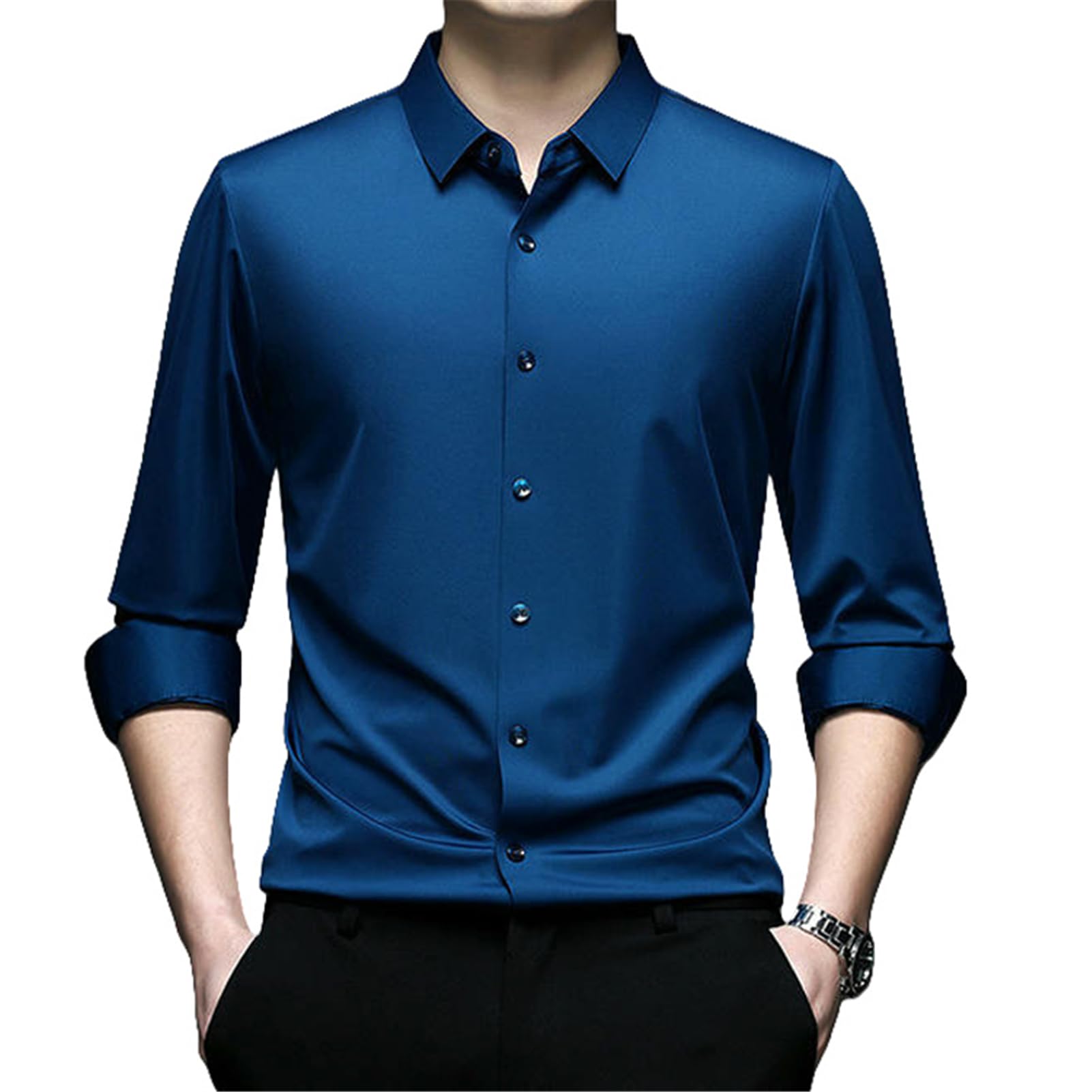 Camicia da uomo a maniche lunghe slim fit stampa floreale tinta unita facile da pulire leggera button down
