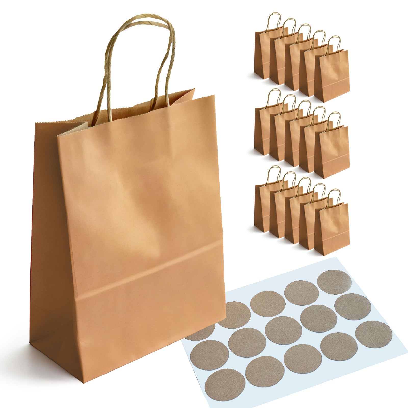 BaiMoure 15 Pack Small Brown Paper Bags with Handles, 15x8x21cm Gift Bags