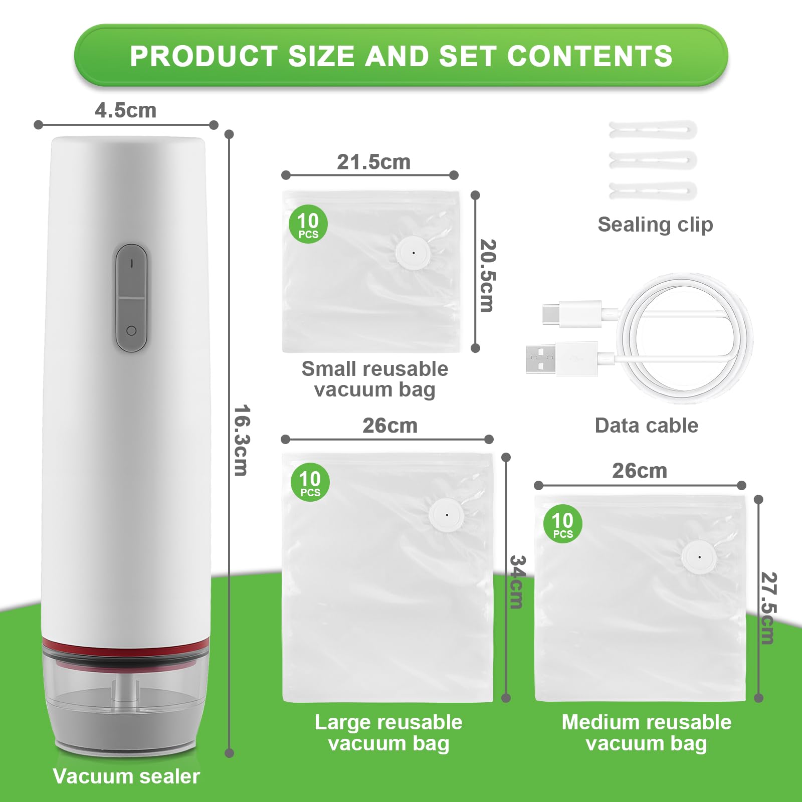Sous Videuse Alimentaire avec 30 Sacs Sous Vide Réutilisables